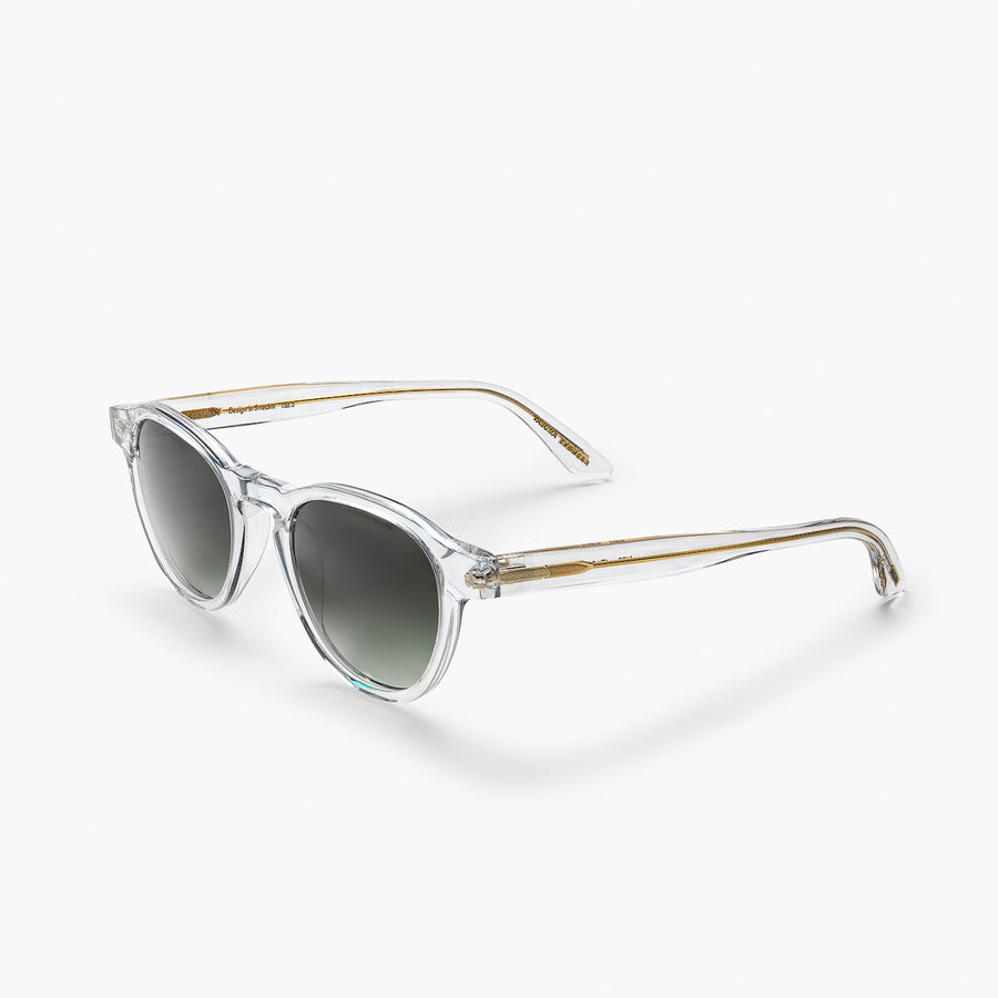 Swedish desginer sunglasses. Crystal clear with green lens. Made in Italy